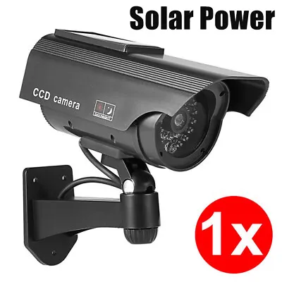 Black Dummy Security Camera SOLAR FAKE CCTV CAMERA RED LED POWER LIGHTS • £7.99