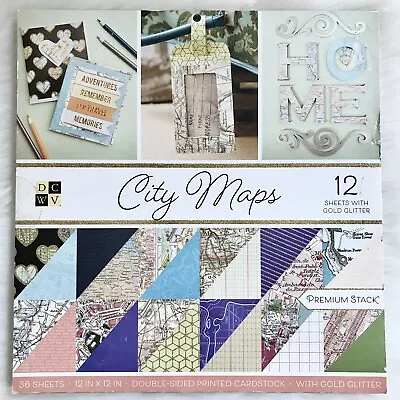 New DCWV City Maps 12x12 Paper Pad 36 Sheets Gold Glitter Scrapbooking Crafts • $9.30