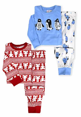 £11.99 • Buy Girls Christmas PJS New Kids Long Sleeved Teddy Penguin Pyjama Set 2-13 Years