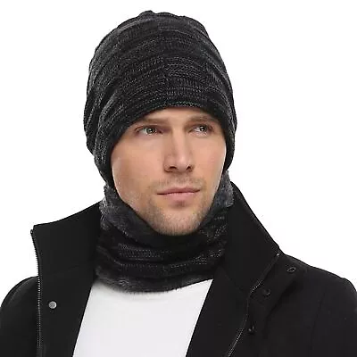 Unisex Winter Beanie Hat And Scarf Set Warmer Fleece Knitted Thick Knit Cap Warm • £3.99