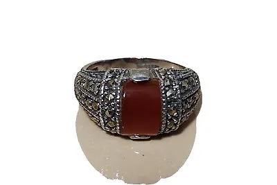 $9.99 • Buy RARE Vintage Sterling Silver Carnelian Marcasite Ring Size 4.5