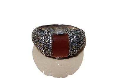 $9.99 • Buy RARE Vintage Sterling Silver Carnelian Marcasite Ring Size 4.5