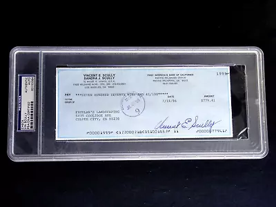 Vin Scully Psa/dna Certified Signed 1986 Check Autograph La Dodgers Hof • $395