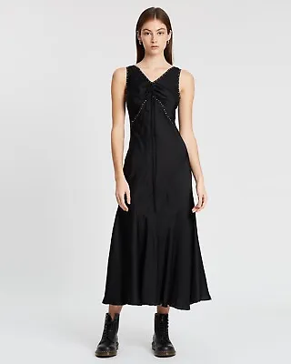 $410 • Buy ALEXACHUNG Alexa Chung Crystal Gathered Satin Embellished Midi Dress Size 6