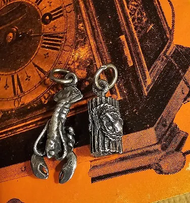 Vintage Ornate Silver Lobster And Lobster Trap W Buoy Charms 'Sea Life • $6