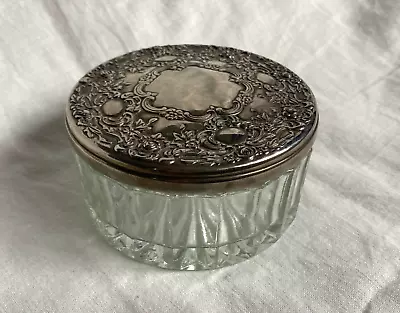 Vintage Glass And Silver Dresser Vanity Powder Jar With Mirror In Lid. 4 Inch • $27