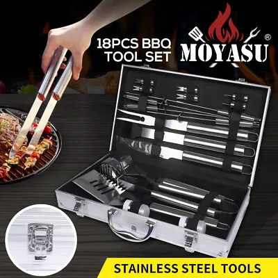 Moyasu 18Pcs BBQ Tool Set Stainless Steel Outdoor Barbecue Accessory Grill Cook • $44.99