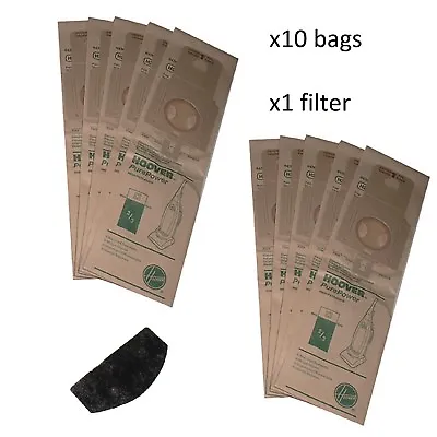 10 X Genuine Hoover H20 Purepower Upright Vacuum Dust Paper Bags + Filter • £13.49