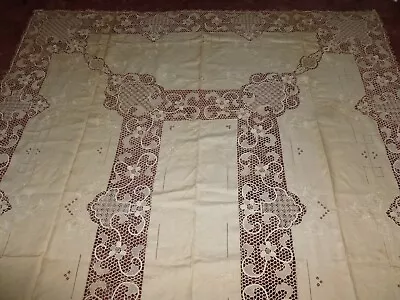 Antique Tablecloth Italian Point De Venice Venise Lace Ivory Vintage 102 X 66 • $195