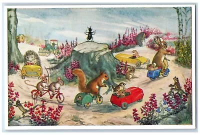 Anthropomorphic Squirrell Riding Car Bicycle Animals Molly Brett Postcard • $9.72