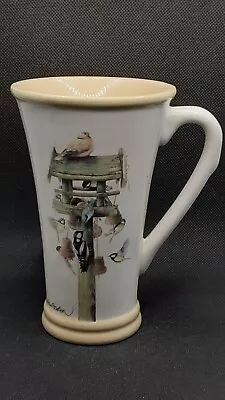 Marjolein Bastin Tall Coffee Latte Mug-Nature's Sketchbook Bird Feeder Birds • $10.99