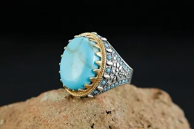 Turquoise Stone Ring New  Handmade Ottoman Style 925 Sterling Men Size 9.5 • $55