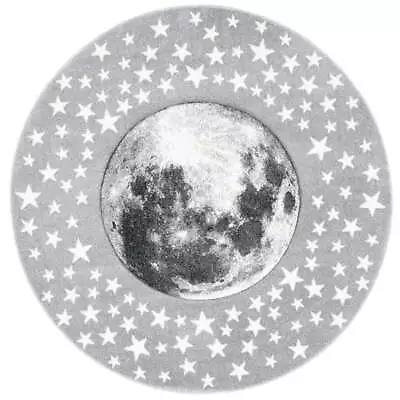 SAFAVIEH Carousel Kids Moon In The Stars Area Rug Light Grey/White 3' X 3' Round • $29.13