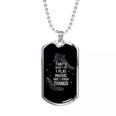 Musician Necklace I Play Music Necklace Stainless Steel Or 18k Gold Dog Tag 24  • $49.95