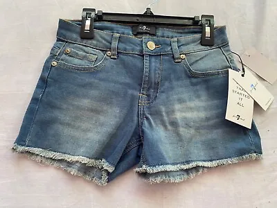 NWT 7 For All Mankind Cut Off Denim Jean Shorts Girl's Size 12 Distressed Blue • $17.99