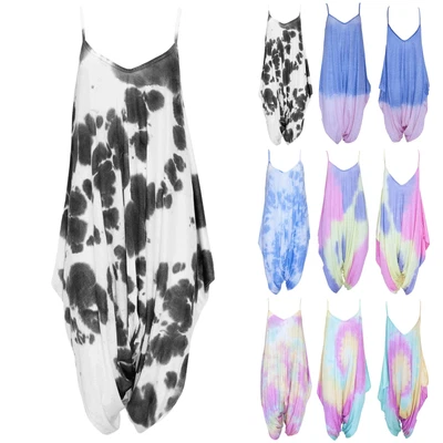 £6.49 • Buy Womens Ladies Cami Strap Tie Dye Full Length Baggy Harem Italian Drape Jumpsuit