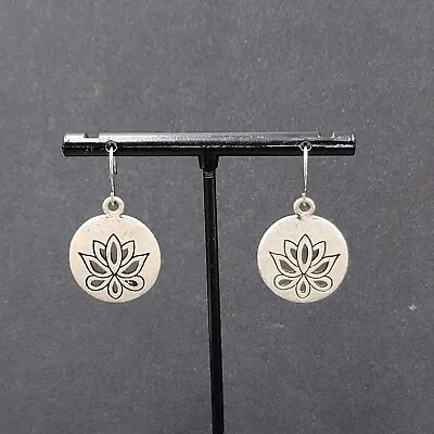 Pierced Earrings Matte Silver Tone Open Work Lotus Flower Dangle 7/8  • $12