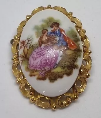 Vintage Gold Framed Limoges France Porcelain  Brooch • £19.99