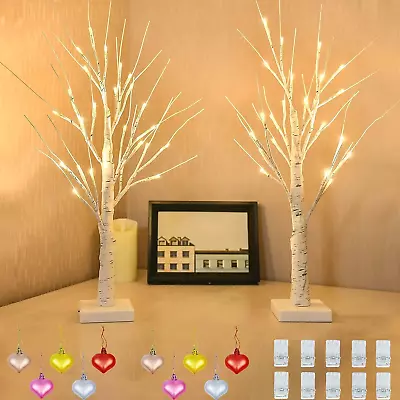 48 Led Valentine Birch Tree With Heart Ornaments For Indoor Bedroom Décor 2-Pack • $29.99