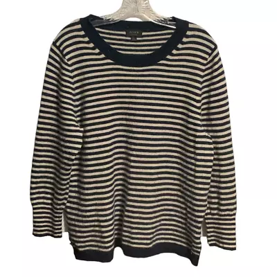 Women's J. CREW XXL Cashmere Sweater Striped Pullover Navy Blue / Heather Muslin • $32.95
