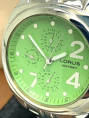 $29.69 • Buy Lorus Men's Watch LR3039 Quartz Green Dial 40mm Silver Tone Stainless Steel