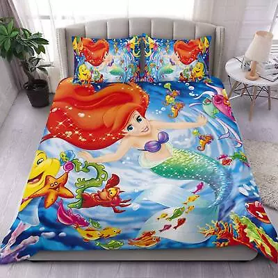 Beautiful Little Mermaid Ariel Cartoon Princess 3D Quilt Bedding Set BEST PRICE • $73.14