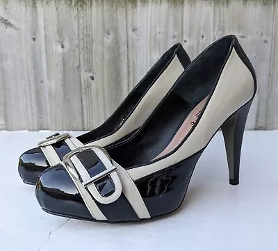 Sachelle Couture Black/Cream Leather High Heel Court Shoe Size 37.5 UK 4½ Rrp£95 • £9.99