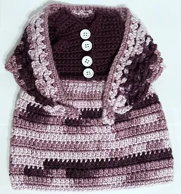 VTG Handmade 2-Pc Knit Crochet Doll Dress & Shawl Purple Boho Hippie Granny Core • $11.99