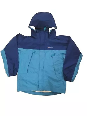 MARMOT PRECIP HOODED RAIN JACKET In Boy's Youth Size Small Blue Packable  • $18.95