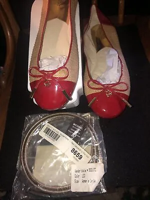 Michael Kors Shoes Womens 10M Red Slip On - Logo & Leopard  Metal Belt -NWT • $38