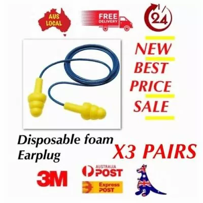 3 Pairs 3M Earplug Corded EAR 340-4004 Reusable Washable Flange Ear Plug 25Db AU • $9.24