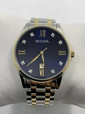 Bulova Classic Quartz Diamonds Two Tone Stainless Steel Men's Watch 98D130 • $84.95