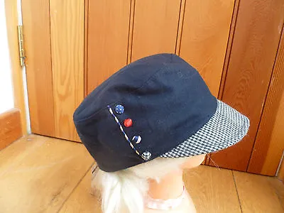 £12.99 • Buy Monsoon Accessorize Navy Wool Rich Button Military Baker Boy Peaked Hat Cap