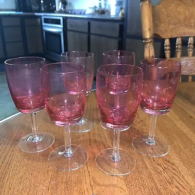 Vintage Gorham Crystal Set Of 6 Wine Goblet Glass Stemware Francine Pink 5-3/4” • $80