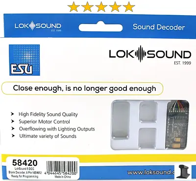 ESU 58420 ~ New 2024 ~  LokSound V5.0 ~ 8 Pin NEM652 DCC ~ Sound Decoder • $98.72