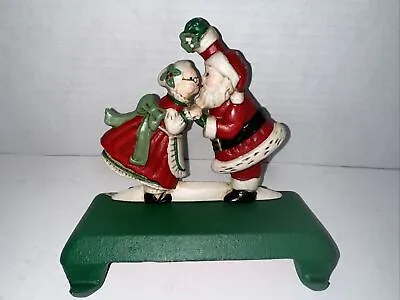 Midwest Cast Iron Double Stocking Holder Mr & Mrs Santa Claus Kissing Mistletoe • $24.88