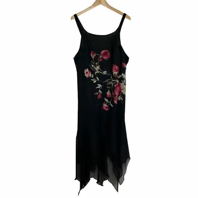 Womens Mlle Gabrielle 18W Black Sleeveless Dress Flowers Sequins Jagged Hem • $14.88