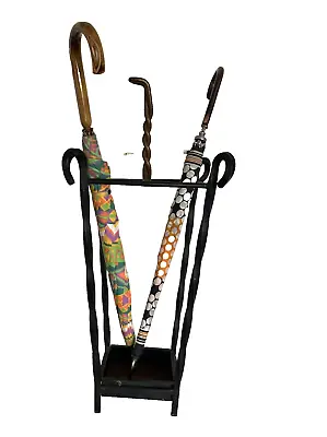 Vintage Mid Century Hand Wrought Iron Umbrella Stand Drip Tray • $149.95