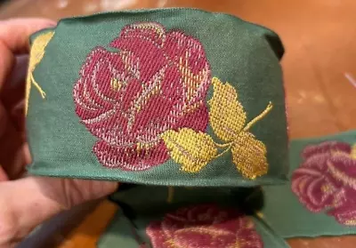 Vintage Jacquard Embroidered Roses 1940s Ribbon Trim 2 3/8  Made In France • $22.99