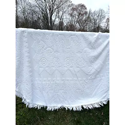 Vintage Chenille Bedspread Coverlet White 88x106  Cutter Crafts Repurpose • $35