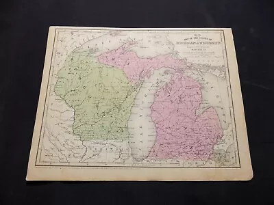 1852 Antique Atlas Map  / MICHIGAN & WISCONSIN • $29.99