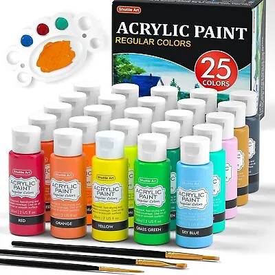 25 Colours Acrylic Paint Set 2oz/60ml Bottles Rich Pigmented Waterproof • £31.45