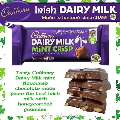 IRISH CADBURY CHOCOLATE DAIRY MILK MINT CRISP BAR 54g Present Gift☘️Cheapest☘️🍫 • £74.95