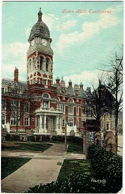 Valentine's Colour Postcard Sussex Towm Hall Eastbourne 1907 • £1.49