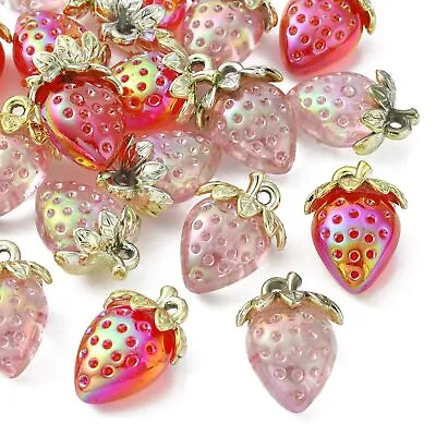 20x Acrylic 3D Strawberry Charms Pendants For Bracelet Necklace Jewelry Making • $11.31