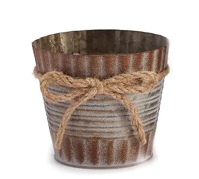 4.5  Rustic Corrugated Tin Pot Cover W/Twine Bow Includes Liner Burton & Burton • £7.71