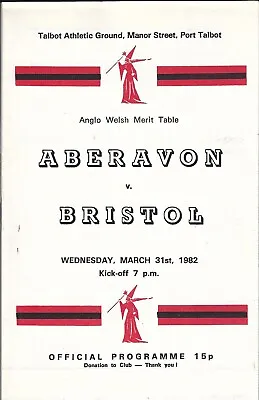 Aberavon v Bristol 31 Mar 1982 RUGBY PROGRAMME • £4.99