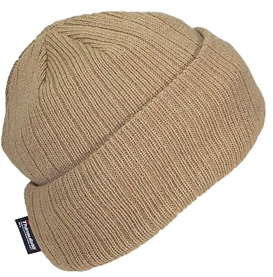 3M Thinsulate Large Thick Beanie Khaki Tan Cuffed Lined Ribbed Winter Cap Hat • $9.99