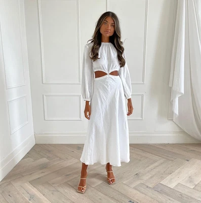 $150 • Buy NEW Bec & Bridge Madeline Linen Cut Out Midi Dress RRP$380