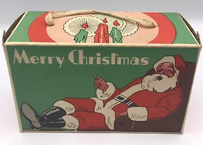 Vintage Merry Christmas Santa Claus Candy String Handle Treat Box Container • $8.99